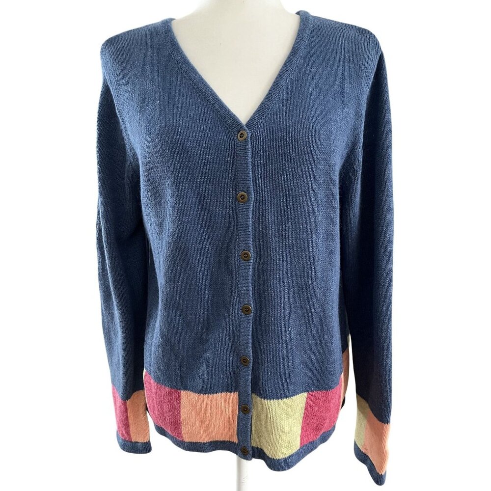 EUC Vintage Christopher & Banks Womens Cardigan Sweater Size L Blue V-Neck Butto